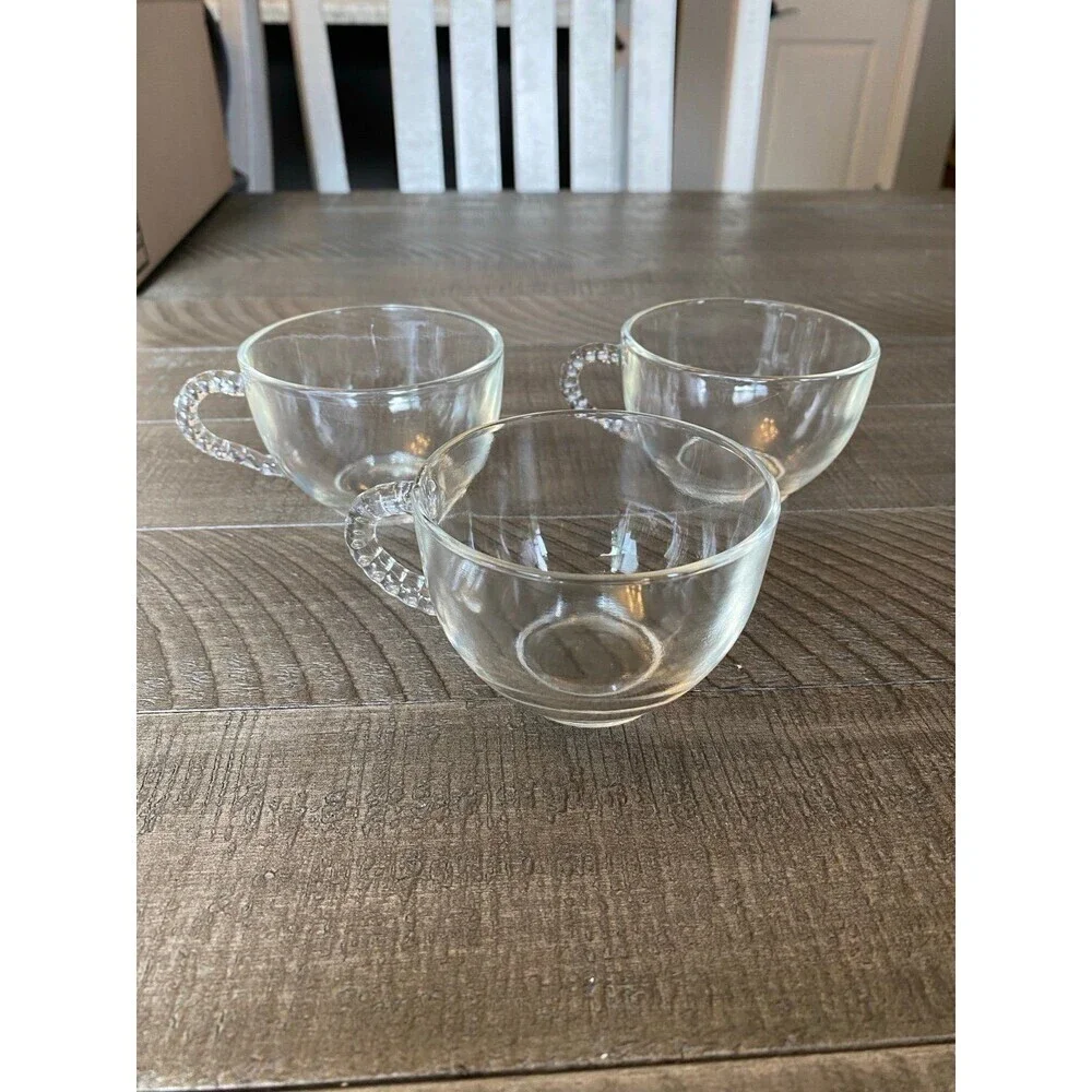 Glass punch cups with rope handles set of 3
